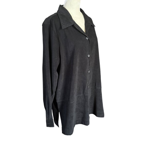 C.J. Banks black button down collared long sleeve jacket top women's size 16W - Picture 2 of 8